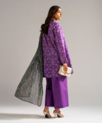 Purple Self Jacquard Straight Suit - View 1