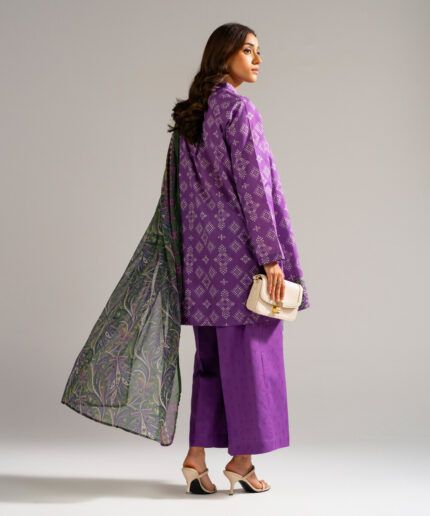 Purple Self Jacquard Straight Suit - View 1