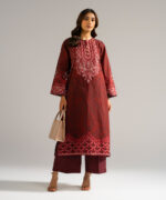 Maroon Self Jacquard Straight Shirt Suit - View 3