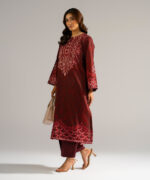 Maroon Self Jacquard Straight Shirt Suit - View 4