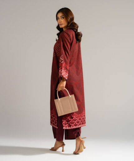 Maroon Self Jacquard Straight Shirt Suit - View 2