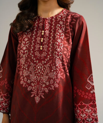 Maroon Self Jacquard Straight Shirt Suit - View 1