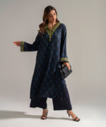 Black Self Jacquard A-Line Suit - View 2