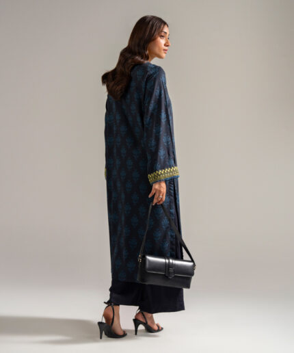 Black Self Jacquard A-Line Suit - View 1