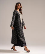 Black Self Jacquard A-Line Suit - View 3