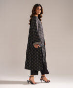 Black Self Jacquard A-Line Suit - View 2