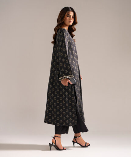 Black Self Jacquard A-Line Suit - View 2
