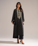 Black Self Jacquard A-Line Suit - View 5