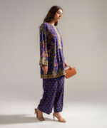 Dark Blue Self Jacquard Straight Suit - View 5