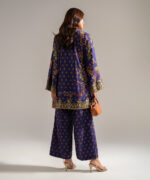 Dark Blue Self Jacquard Straight Suit - View 2