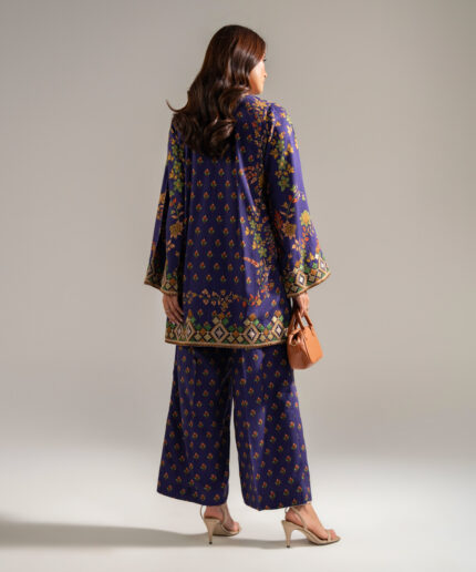 Dark Blue Self Jacquard Straight Suit - View 2