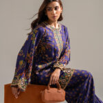 Dark Blue Self Jacquard Straight Suit - View 1