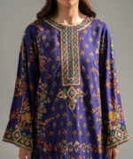 Dark Blue Self Jacquard Straight Suit - View 3