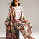 Beige Self Jacquard A-Line Suit - View 1