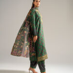 Green Self Jacquard A-Line Suit - View 1