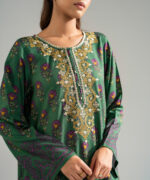 Green Self Jacquard A-Line Suit - View 3
