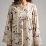 White Self Jacquard A-Line Suit - View 1