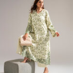 Mint Green Self Jacquard A-Line Suit - View 1