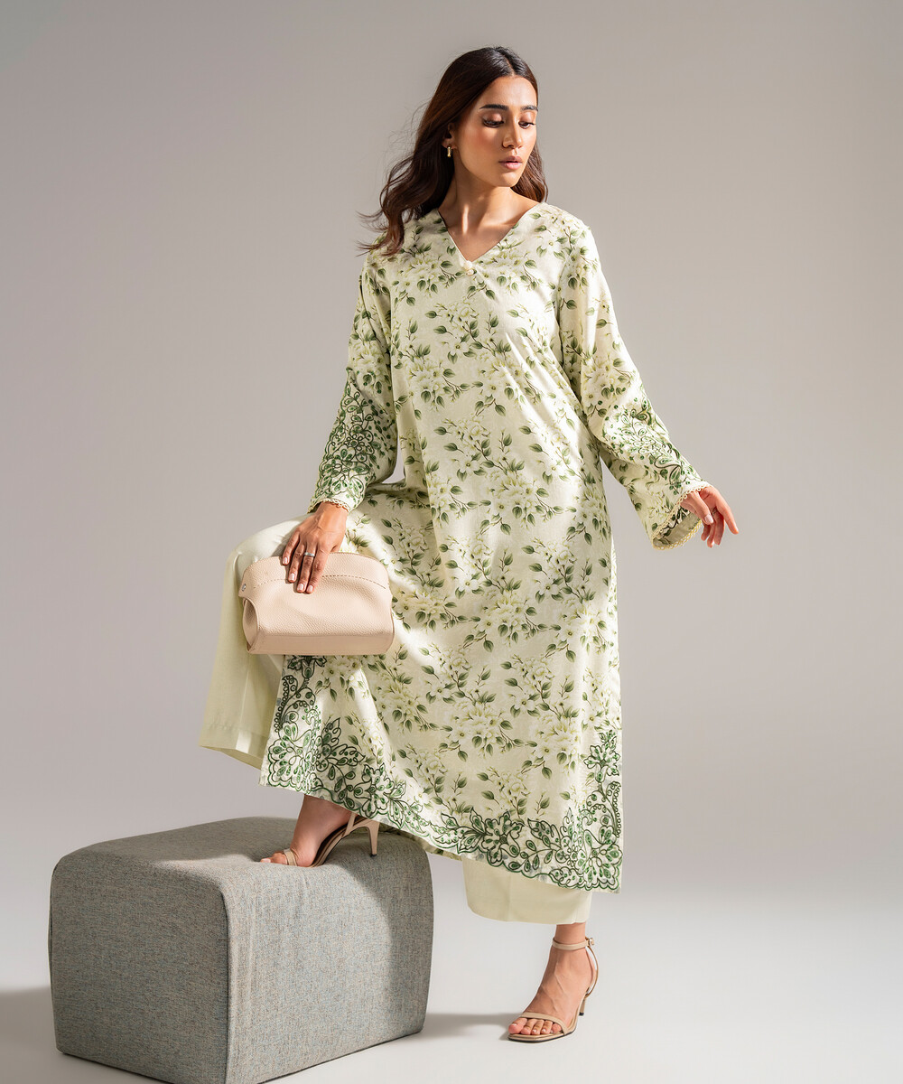 Mint Green Self Jacquard A-Line Suit - View 1 Mint Green Self Jacquard A-Line Suit - View 1
