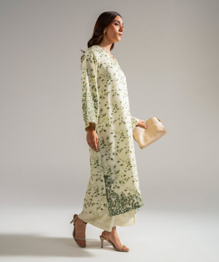 Mint Green Self Jacquard A-Line Suit - View 2