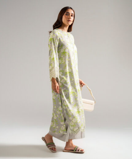 Grey Self Jacquard A-Line Suit - View 1