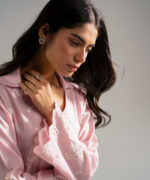 Pink Self Jacquard Straight Shirt Suit - View 4