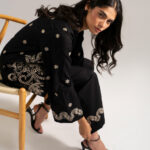 Black Self Jacquard Straight Shirt Suit - View 1