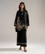 Black Self Jacquard Straight Shirt Suit - View 5