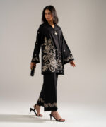 Black Self Jacquard Straight Shirt Suit - View 2