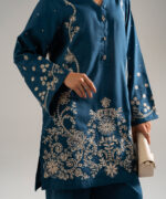 Teal Self Jacquard Straight Shirt Suit - View 3