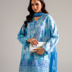 Blue Dobby Drop Shoulder Suit - View 1