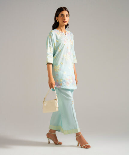 Blue Lawn Drop Shoulder Shirt Suit - View 2