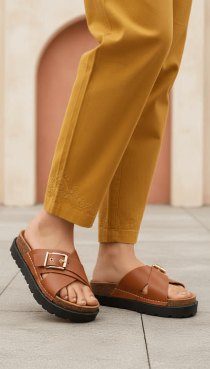 Brown Formal Slipper For Women PU0391 - View 1