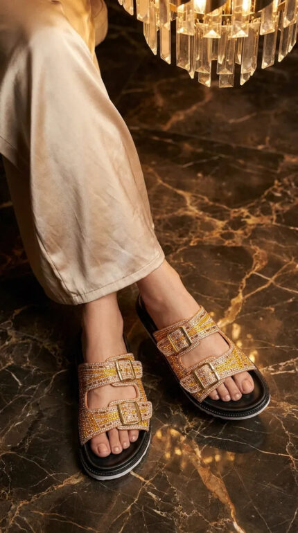 Golden Formal Slipper For Ladies PU0658 - View 1