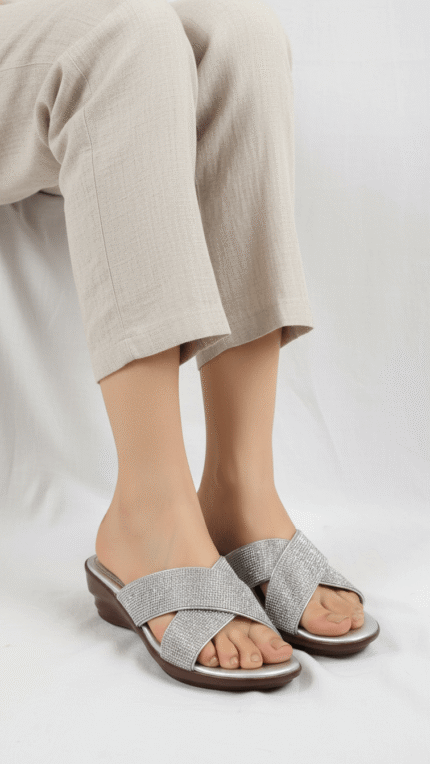 Silver Formal Slipper For Ladies PU0662 - View 1
