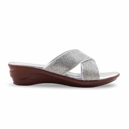 Silver Formal Slipper For Ladies PU0662 - View 2