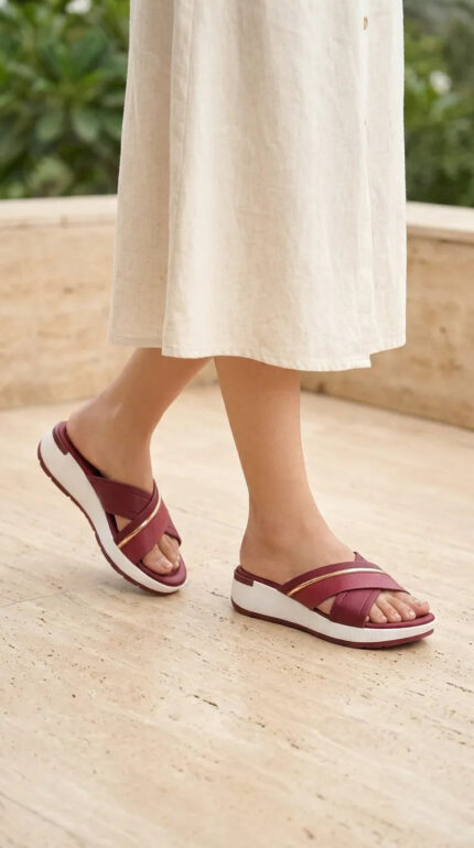 Maroon Formal Slipper For Women PU0787 - View 1