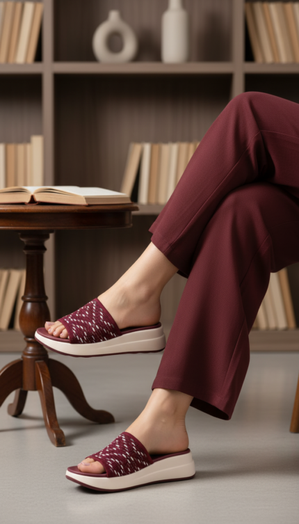 Maroon Formal Slipper For Ladies PU0795 - View 1