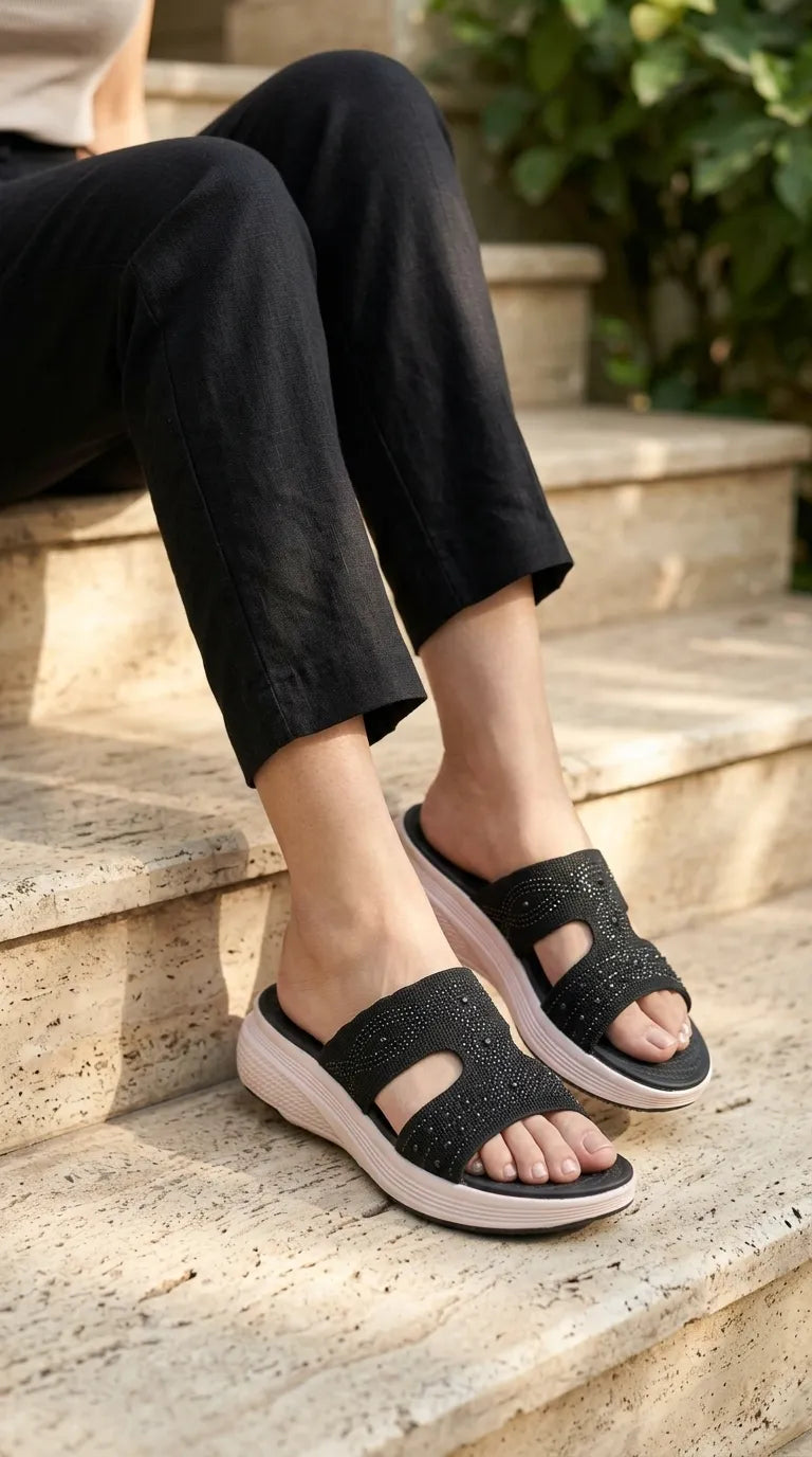 PU081101.jpg Black Formal Slipper For Ladies PU0811 - View 1