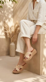 Beige Formal Slipper For Women PU0818 - View 1
