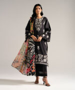 Black Dobby Crepe A-Line Suit - View 2