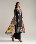 Black Dobby Crepe A-Line Suit - View 3