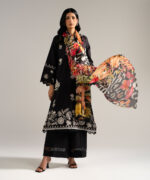 Black Dobby Crepe A-Line Suit - View 4