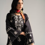 Black Dobby Crepe A-Line Suit - View 1