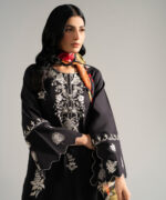 Black Dobby Crepe A-Line Suit - View 1