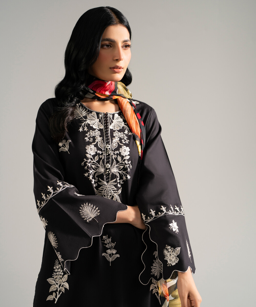 Black Dobby Crepe A-Line Suit - View 1 Black Dobby Crepe A-Line Suit - View 1