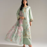 Green Dobby Crepe A-Line Suit - View 1