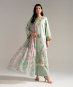 Green Dobby Crepe A-Line Suit - View 1