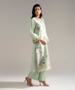 Green Dobby Crepe A-Line Suit - View 3