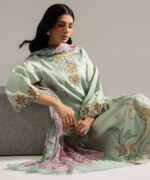 Green Dobby Crepe A-Line Suit - View 2